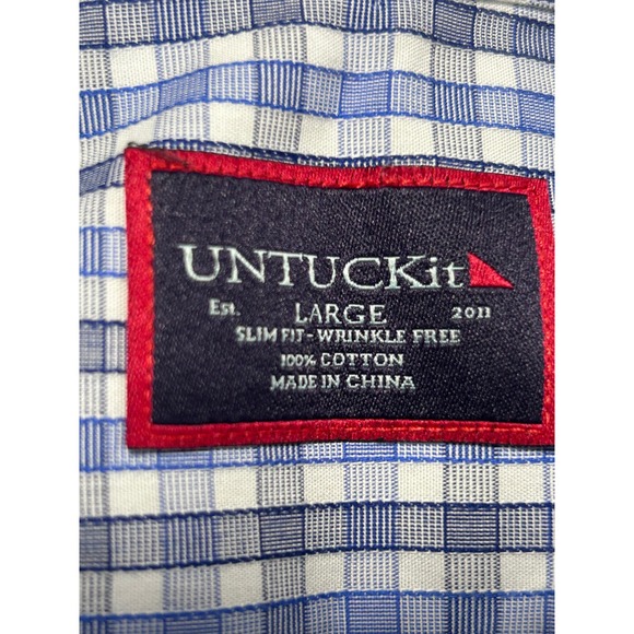 UNTUCKit Men's LARGE L Durif Slim Fit Blue Plaid Wrinkle Free Shirt - CJ - Picture 4 of 8